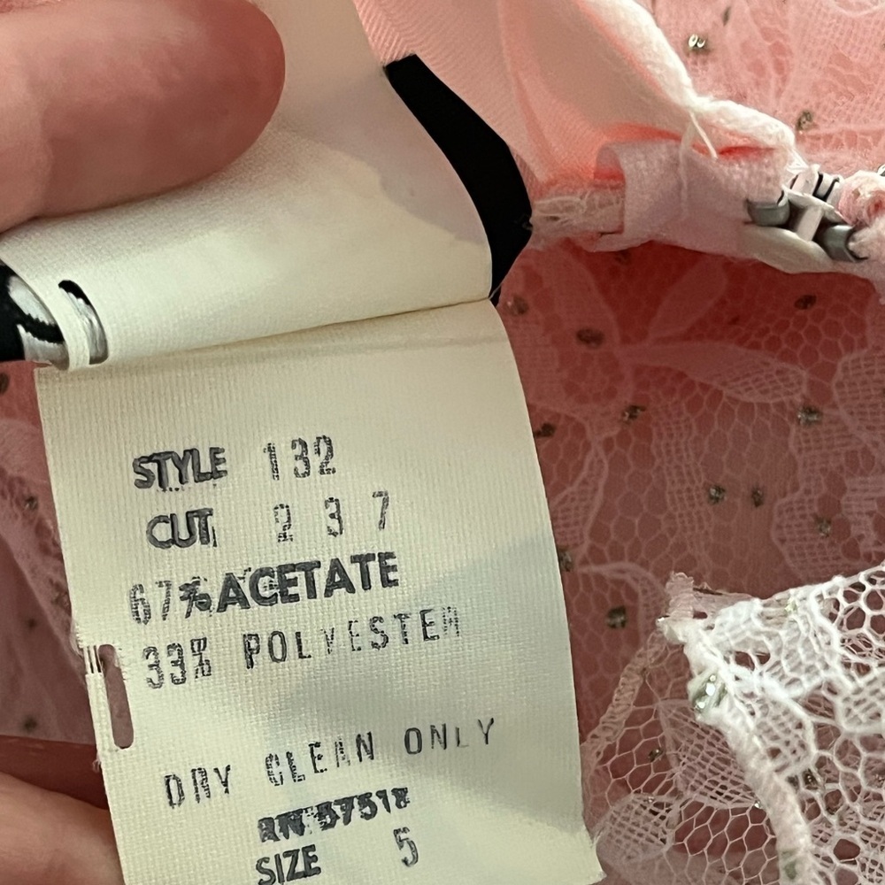 Nuance x Vintage 80s Cinderella Pink Tiered Asymmetrical Lace Rhinestone Dress - Picture 13 of 13